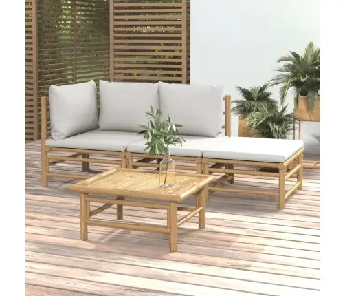 4-Daļīgs Dārza Dīvānu Komplekts Ar Pelēkiem Matračiem, Bambuss Vidaxl