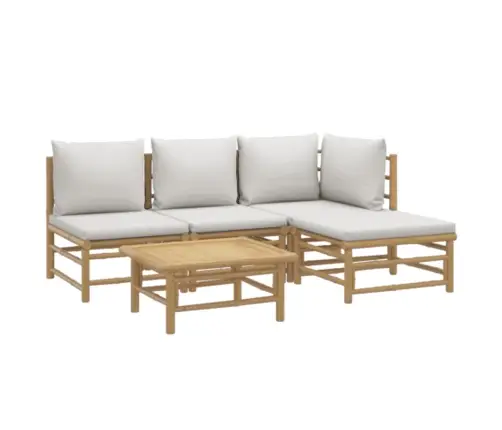 5-Daļīgs Dārza Dīvānu Komplekts Ar Pelēkiem Matračiem, Bambuss Vidaxl 5-Daļīgs Dārza Dīvānu Komplekts Ar Pelēkiem Matračiem, Bambuss Vidaxl