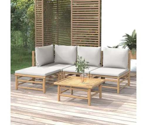 5-Daļīgs Dārza Dīvānu Komplekts Ar Pelēkiem Matračiem, Bambuss Vidaxl 5-Daļīgs Dārza Dīvānu Komplekts Ar Pelēkiem Matračiem, Bambuss Vidaxl