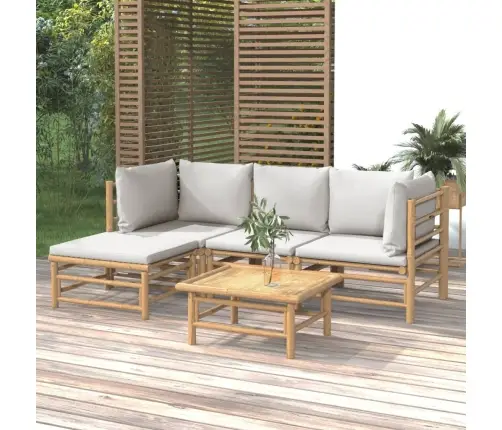 Sodo Komplektas Su Pilkomis Pagalvėlėmis, 5 Dalių, Bambukas