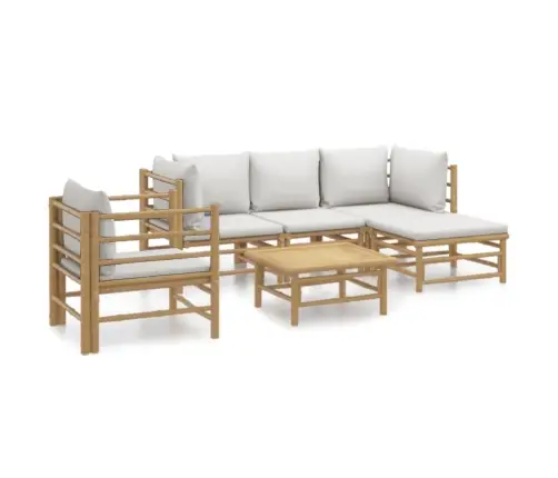 6-Daļīgs Dārza Dīvānu Komplekts Ar Pelēkiem Matračiem, Bambuss Vidaxl