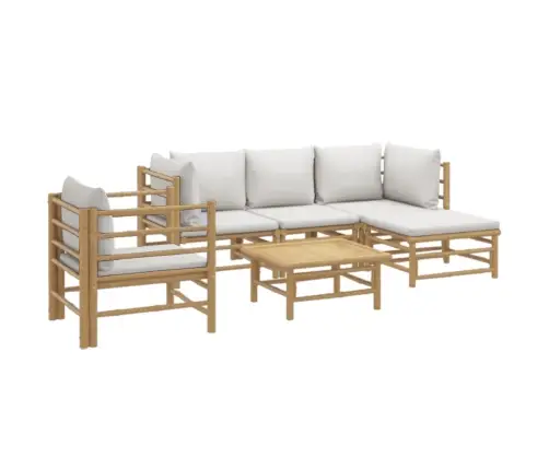 6-Daļīgs Dārza Dīvānu Komplekts Ar Pelēkiem Matračiem, Bambuss Vidaxl