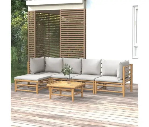 6-Daļīgs Dārza Dīvānu Komplekts Ar Pelēkiem Matračiem, Bambuss Vidaxl