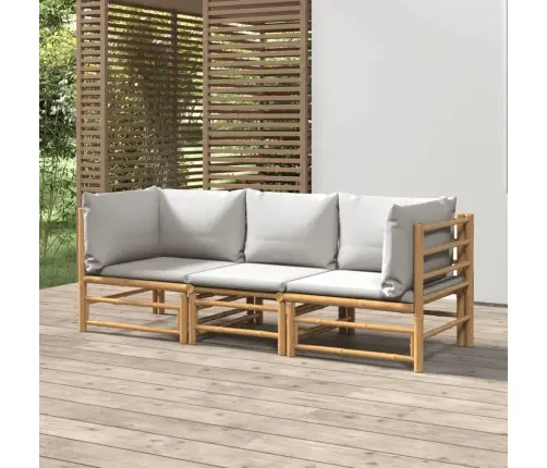 3-Daļīgs Dārza Dīvānu Komplekts Ar Pelēkiem Matračiem, Bambuss Vidaxl