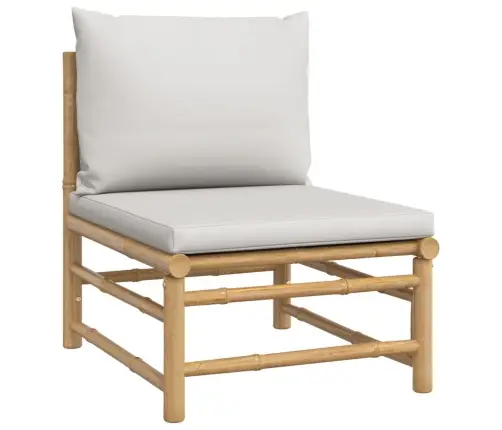 4-Osaline Aiamööbli Komplekt Helehallide Patjadega, Bambus