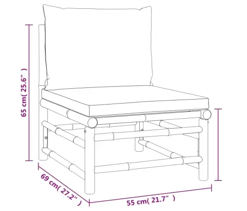 4-Osaline Aiamööbli Komplekt Helehallide Patjadega, Bambus