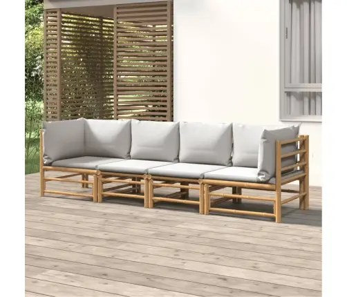 4-Osaline Aiamööbli Komplekt Helehallide Patjadega, Bambus