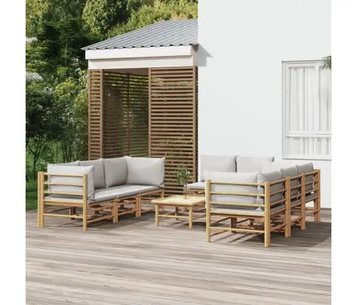 9-Daļīgs Dārza Dīvānu Komplekts Ar Pelēkiem Matračiem, Bambuss Vidaxl