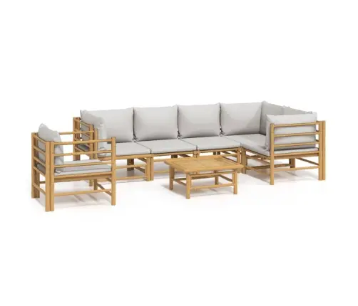 Sodo Komplektas Su Pilkomis Pagalvėlėmis, 7 Dalių, Bambukas