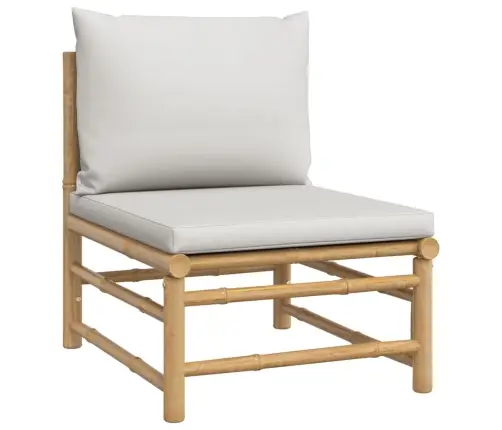 9-Osaline Aiamööbli Komplekt Helehallide Patjadega, Bambus