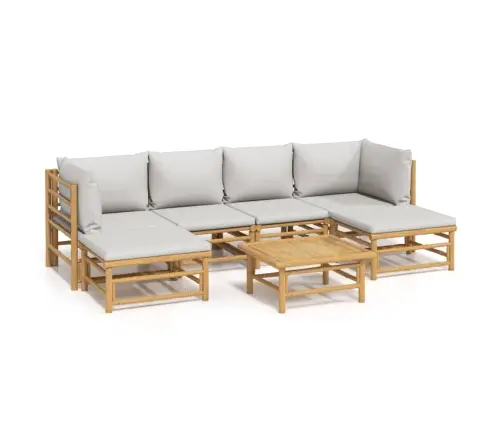 7-Daļīgs Dārza Dīvānu Komplekts Ar Pelēkiem Matračiem, Bambuss Vidaxl