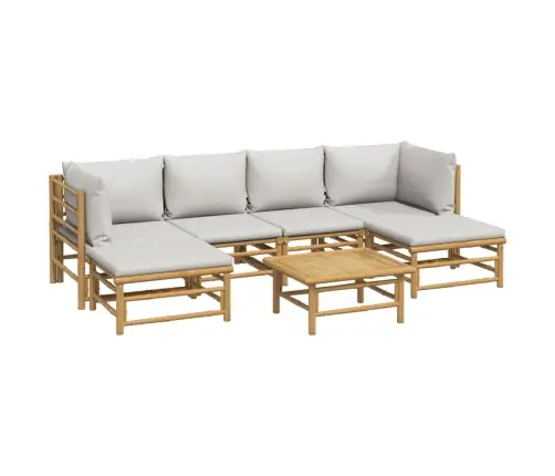 7-Daļīgs Dārza Dīvānu Komplekts Ar Pelēkiem Matračiem, Bambuss Vidaxl