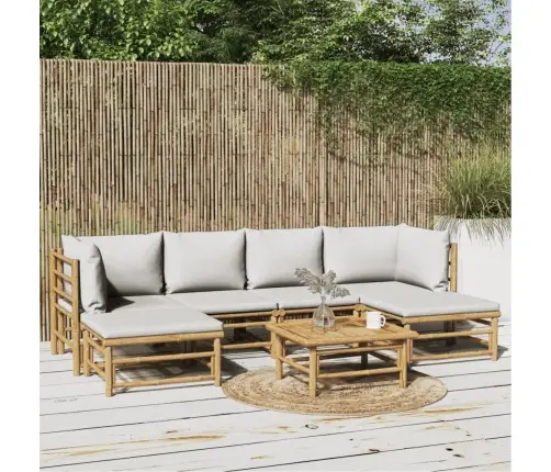 7-Daļīgs Dārza Dīvānu Komplekts Ar Pelēkiem Matračiem, Bambuss Vidaxl