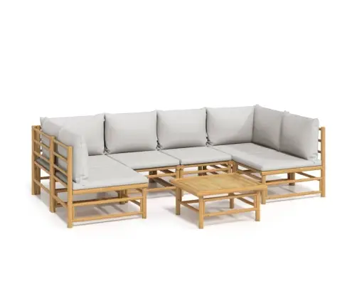 7-Daļīgs Dārza Dīvānu Komplekts Ar Pelēkiem Matračiem, Bambuss Vidaxl