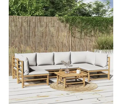 7-Daļīgs Dārza Dīvānu Komplekts Ar Pelēkiem Matračiem, Bambuss Vidaxl