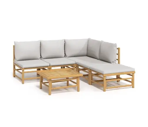 6-Daļīgs Dārza Dīvānu Komplekts Ar Pelēkiem Matračiem, Bambuss Vidaxl