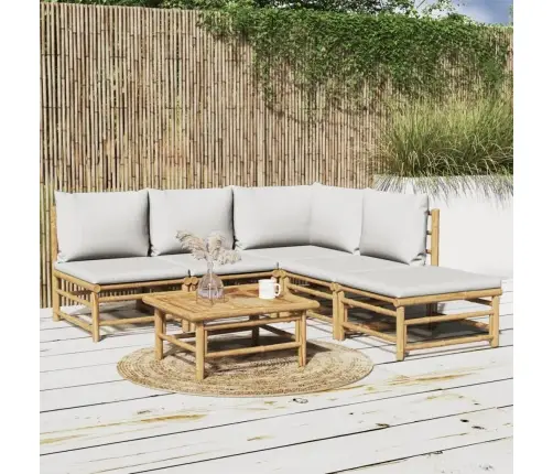 6-Daļīgs Dārza Dīvānu Komplekts Ar Pelēkiem Matračiem, Bambuss Vidaxl