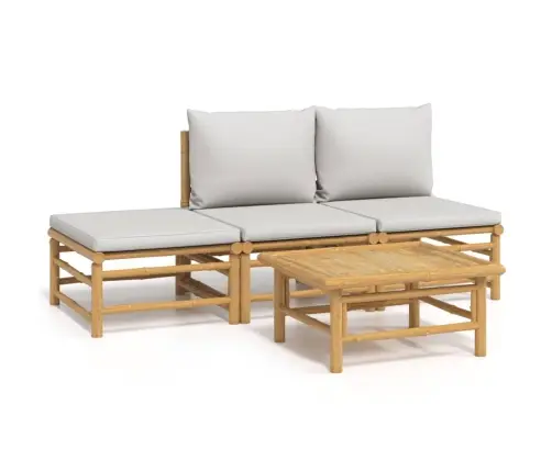 4-Daļīgs Dārza Dīvānu Komplekts Ar Pelēkiem Matračiem, Bambuss Vidaxl