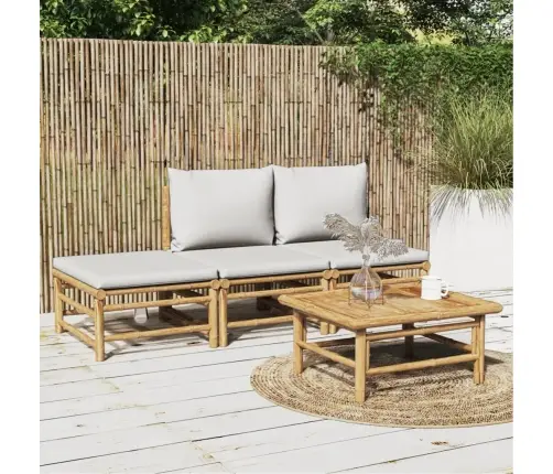 4-Daļīgs Dārza Dīvānu Komplekts Ar Pelēkiem Matračiem, Bambuss Vidaxl