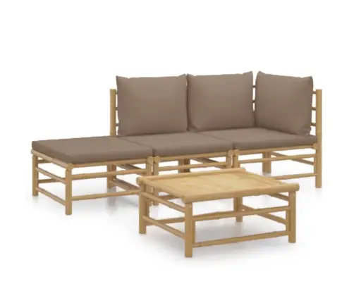 4-Osaline Aiamööbli Komplekt Pruunikashallide Patjadega, Bambus