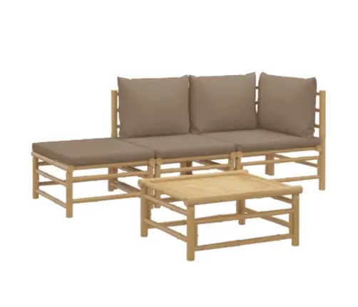 4-Osaline Aiamööbli Komplekt Pruunikashallide Patjadega, Bambus