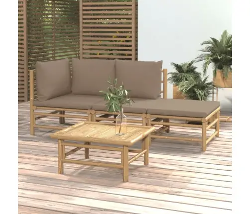 4-Osaline Aiamööbli Komplekt Pruunikashallide Patjadega, Bambus