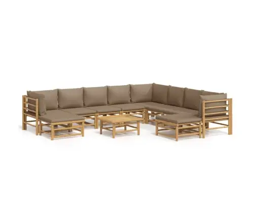 11-Daļīgs Dārza Atpūtas Mēbeļu Komplekts Ar Matračiem, Bambuss Vidaxl