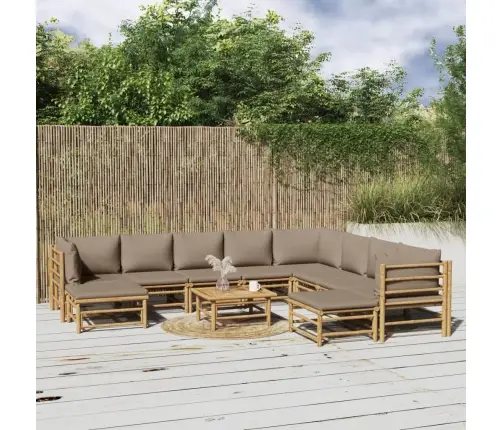 11-Daļīgs Dārza Atpūtas Mēbeļu Komplekts Ar Matračiem, Bambuss Vidaxl
