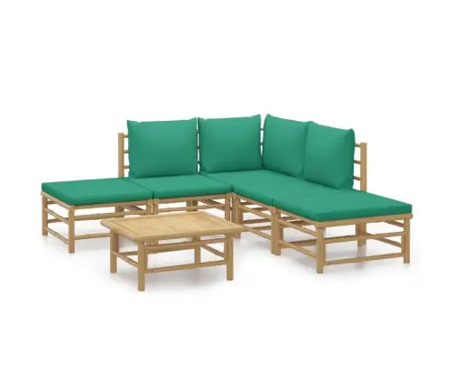 6-Osaline Aiamööbli Komplekt Roheliste Patjadega, Bambus