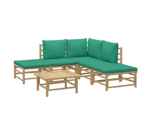 6-Osaline Aiamööbli Komplekt Roheliste Patjadega, Bambus
