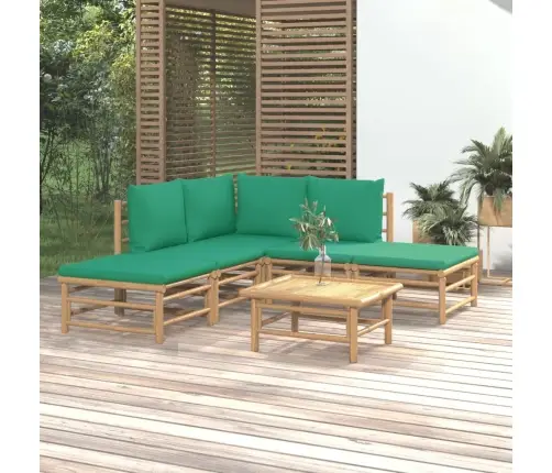 6-Osaline Aiamööbli Komplekt Roheliste Patjadega, Bambus