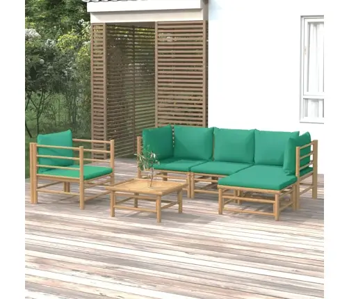 6-Osaline Aiamööbli Komplekt Roheliste Patjadega, Bambus