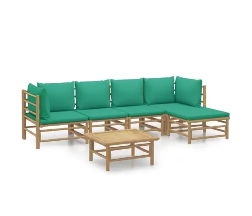 6-Osaline Aiamööbli Komplekt Roheliste Patjadega, Bambus