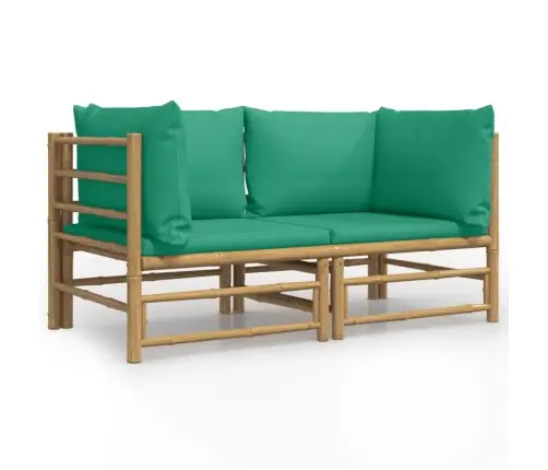 Dārza Stūra Dīvāni Ar Zaļiem Matračiem, 2 Gab., Bambuss Vidaxl