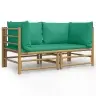 Dārza Stūra Dīvāni Ar Zaļiem Matračiem, 2 Gab., Bambuss Vidaxl
