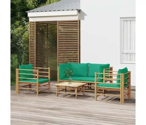 5-Osaline Aiamööbli Komplekt Roheliste Patjadega, Bambus