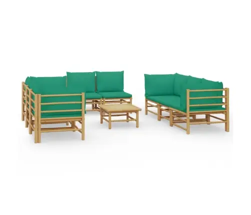 9-Osaline Aiamööbli Komplekt Roheliste Patjadega, Bambus