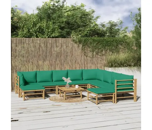 11-Daļīgs Dārza Atpūtas Mēbeļu Komplekts Ar Matračiem, Bambuss Vidaxl