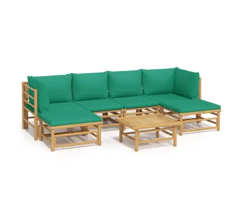 7-Osaline Aiamööbli Komplekt Roheliste Patjadega, Bambus