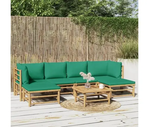 7-Osaline Aiamööbli Komplekt Roheliste Patjadega, Bambus