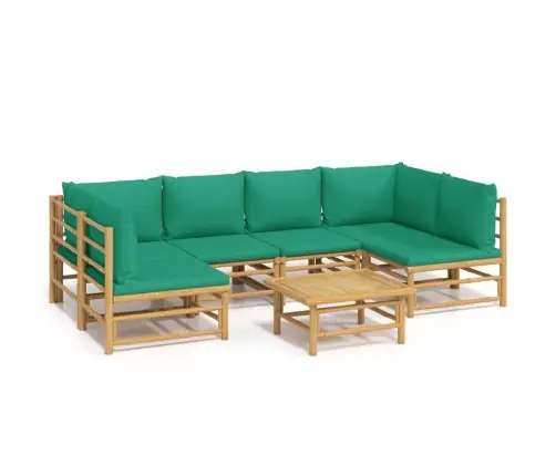 7-Osaline Aiamööbli Komplekt Roheliste Patjadega, Bambus