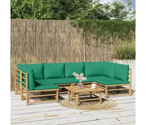 7-Osaline Aiamööbli Komplekt Roheliste Patjadega, Bambus