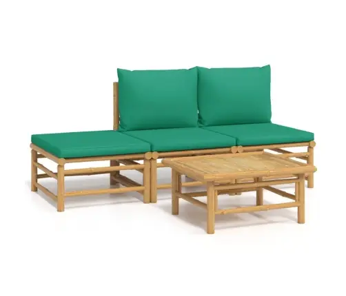 4-Osaline Aiamööbli Komplekt Roheliste Patjadega, Bambus