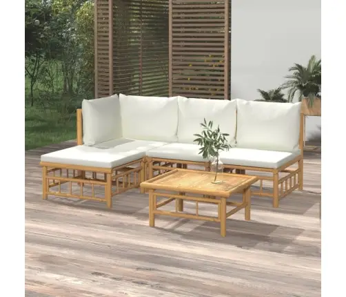 5-Osaline Aiamööbli Komplekt Kreemjasvalgete Patjadega, Bambus