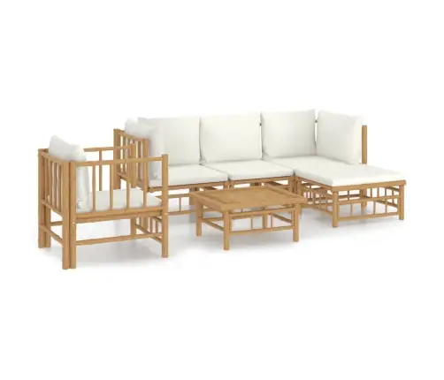 6-Osaline Aiamööbli Komplekt Kreemjasvalgete Patjadega, Bambus