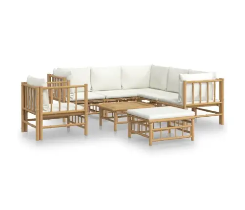 8-Osaline Aiamööbli Komplekt Kreemjasvalgete Patjadega, Bambus