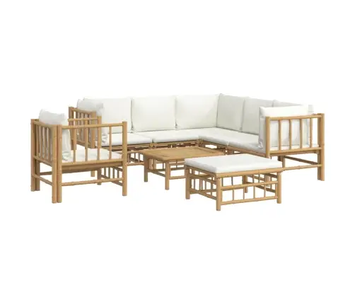 8-Osaline Aiamööbli Komplekt Kreemjasvalgete Patjadega, Bambus