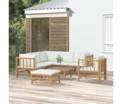 8-Osaline Aiamööbli Komplekt Kreemjasvalgete Patjadega, Bambus