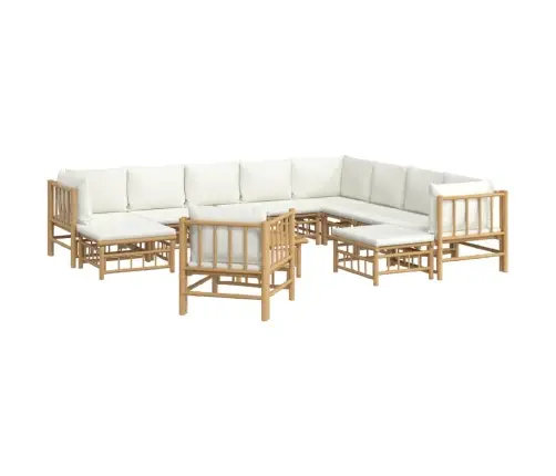 12-Osaline Aiamööbli Komplekt Kreemjasvalgete Patjadega, Bambus