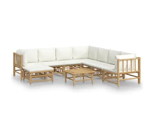 9-Osaline Aiamööbli Komplekt Kreemjasvalgete Patjadega, Bambus